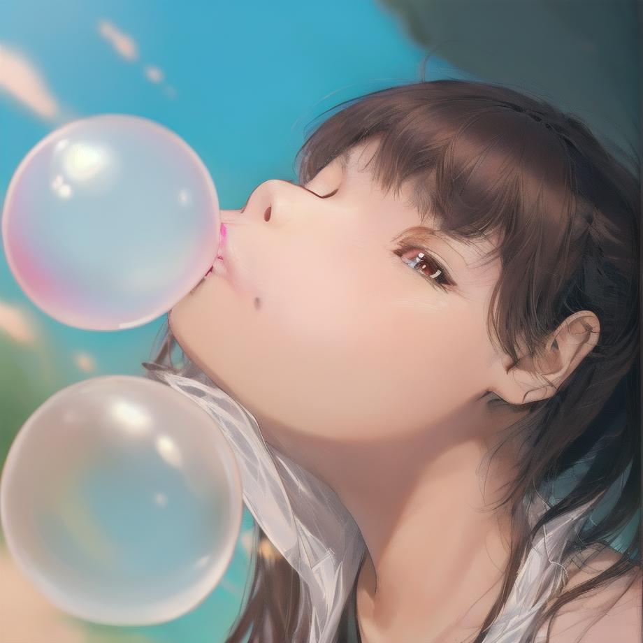Premium Vector | Anime girl with bubble gum and mobile
